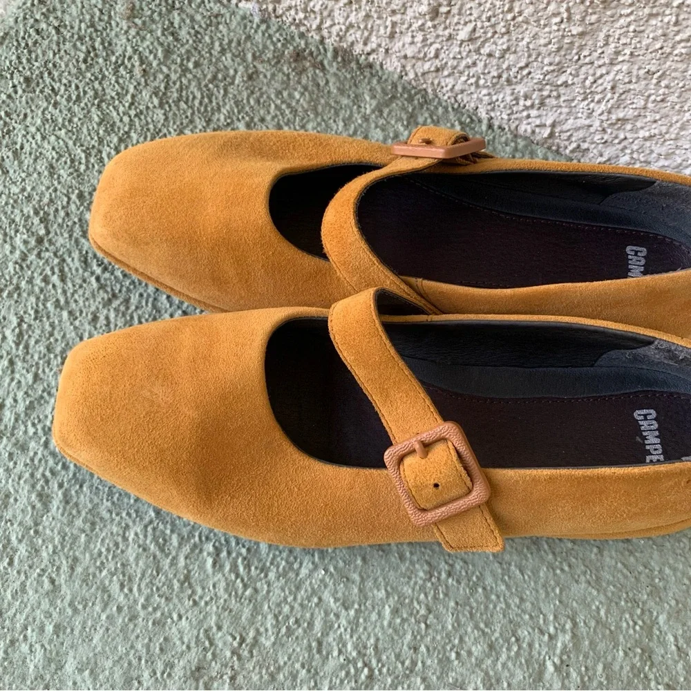 Camper Fidelia Mustard Yellow Suede Mary Jane Flats size 38